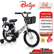 Beige Foldable basikal kanak-kanak 12/16 inci Basikal Budak Flash training wheels kids bicycle自行車