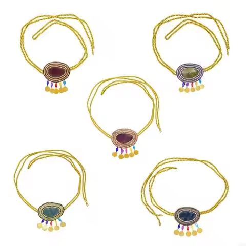 Contemporary Bohemian Rope Waist Chain with Rhinestones in Blue Green for Women Who Love Unique Fash