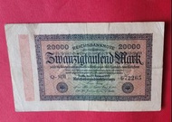 早期大型德國1923年20000元馬克（672265）紙鈔乙張（保真，保存良好）.