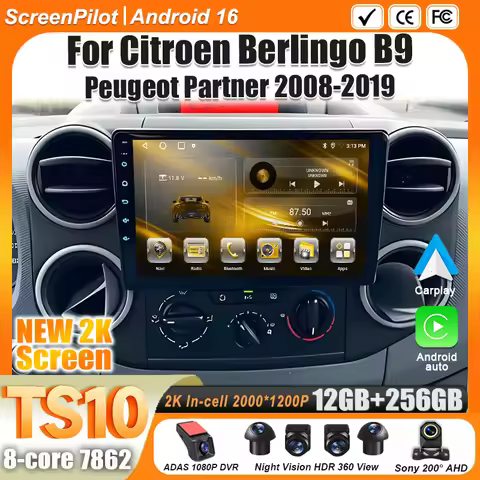Android 16 for Car Radio Citroen Berlingo B9 Peugeot Partner 2008-2019 Multimedia Video Player 2 din