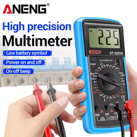 ANENG DT9205A-1 Digital Multimeter 1999 Counts AC DC 1000V 20A Triode Diode Buzzer Auto Off Low Batt