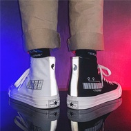 Men's Sneakers  Tide ยี่ห้อ Harajuku สไตล์ high-top รองเท้าผ้าใบ ins สีขาวขนาดเล็กรองเท้าชายเกาหลีรุ่นแนวโน้ม all-match รองเท้าผ้าใบลำลอง  รองเท้าผ้าใบผู้ชาย 40 สีขาว