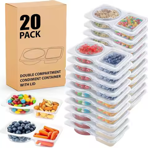 20pcs 4.5oz Sauce Seasoning Container Double Compartment Disposable Sauce Container Box Salad Mini C