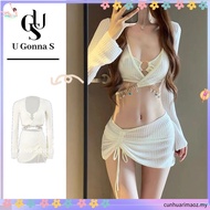 Bikini Set Beach Wear Swimsuit Women Sexy Push Up Padding 4 Piece 2024 New Style with Cover Up V-ne 