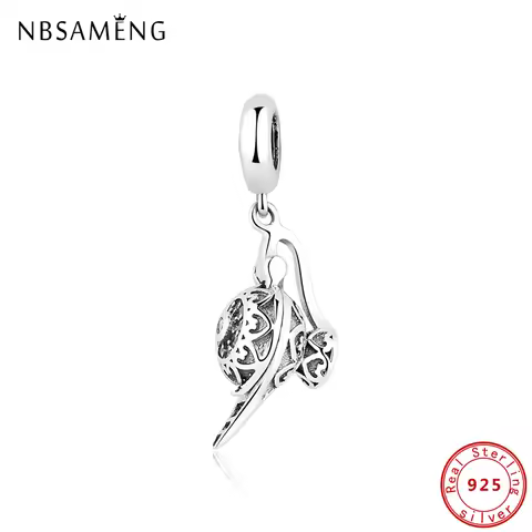 Original 100% 925 Sterling Silver Beads Lamp Pendant Pave CZ Bead Charms Fit Pan Bracelets Necklaces