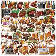 Sticker BBQ Daging Panggang Bir Botol Gelas Bir Makanan Hias Jurnal Scrapbook Tumbler Casing Telefon