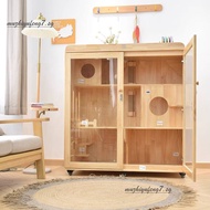 Eco-Friendly Cat Condo Villa Solid Wood Pet Cat Villa Indoor Cat House Luxury Glass House Space Thre