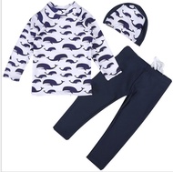 SHASHA   เซต 3 ชิ้น เสื้อ+กางเกง +หมวก ชุดว่ายน้ำเด็กชาย ลายปลาฉลาม ผ้าว่ายน้ำเนื้อดี  รุ่น 211