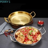 PERRY1 Frying Pan, Salad Bowl Double Ear Dry Pot, Durable 22/24/26/28/30cm Thickened Stainless Steel Restaurant