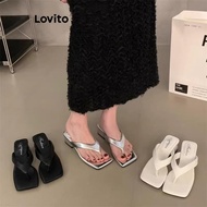 (Trendy) Lovito Casual Plain Flip Flops Fashion Block Heel Increase Height Anti Slip Wear Outside Fl