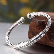 Unisex Lucky Silver Coin999 Open Silver Bracelet Vintage Style Bracelet Pure Silver Bracelet