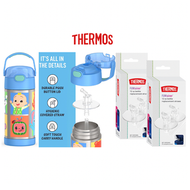 Cocomelon - 美國 Thermos 不鏽鋼真空兒童保溫吸管水壺 - Cocomelon + 吸管替換配件 (4 件裝)