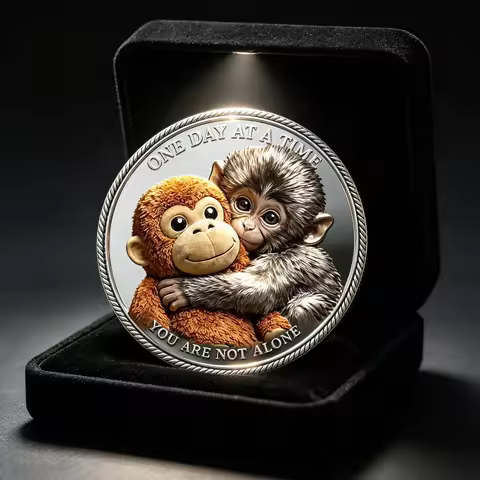 Lucky Monkey Encouragement Challenge Coin One Day At A Time You Are Not Alone Keep going Motivationa