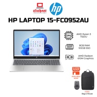 HP LAPTOP 15-FC0952AU(R3-7320U,8GB D4 RAM,512GB SSD,15.6" FHD,SILVER,OPI24,WIN11,2YRS)