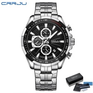 CRRJU Jam Tangan Pria Original Fashion Kalender Quartz Business Waterproof Casual Watch Jam Bercahay