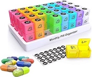 Pill Box 1 Month Morning Evening Medication Box 2 Compartments 31 Day Pill Box BPA Free Travel Porta