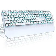 Typewriter Mechanical Gaming Keyboard, Retro Punk Round Keycap LED Backlit USB Wired Keyboards for Game and Office, for Windows Laptop PC Mac - Blue Switches/White