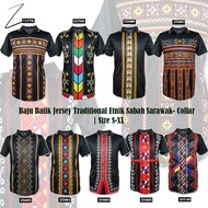 🔥ReadyStock🔥 Unisex Baju batik jersey traditional etnik sabah Dusun -Collar Dewasa Lelaki Perempuan | Size S-XL