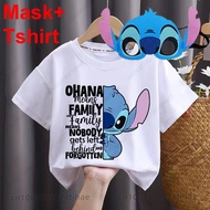 2026Disney Lilo Stitch T Shirts for Kids Ohana T-shirts for Baby Short Tshirt and Masks for Boys T-s