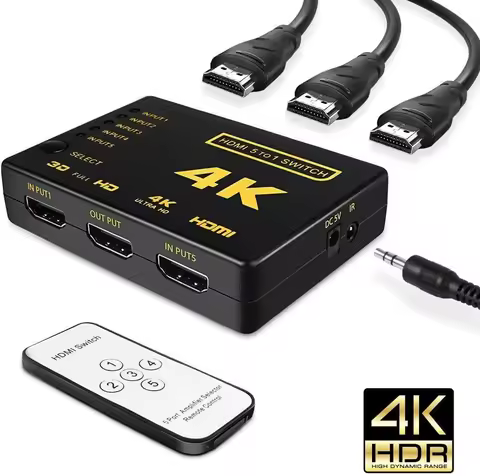 5x1 HDMI Switcher 4K 1080P 5x1 3x1 HDMI Switch Selector 5 in 1 out Video Splitter With Remote Contro