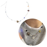 SUIJIAN Fashion Flower Necklace Dainty Crystal Beaded Choker Necklace Adjustable Chain Birthday Dain
