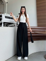 กางเกงขากระบอกกลาง( Classic Lily pants )สองจีบ เอวสูง มีหูเข็มขัด