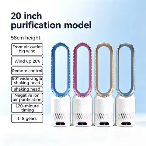 20 Inch Bladeless Tower Fan with Remote, 8 Speed Wind, 90° Oscillation, Negative Ion Purifier, 120 M