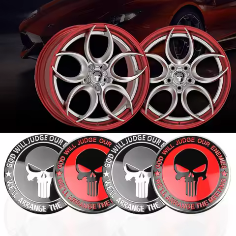 4pcs 3D Car Wheel Center Hub Caps Skull Car Emblem Badge Logo Wheel Center Cap Label Car Wheel Stick