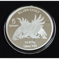 5 dirham, eagle silver perak 999