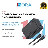Bộ Sạc Nhanh 1HORA GAR322 Củ 65W - 3 cổng 2USB-C & 1USB-A - Cáp Type C Dài 2m - Chính Hãng