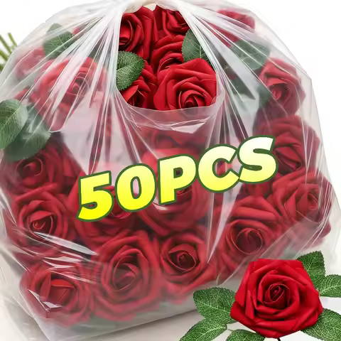 Roses Artificial Flowers Dark Red Fake Roses Real Looking Foam Rose with Stems for DIY Valentine's D