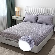 TINDLER KNOTS 300 TC Glace Cotton 78"x72" Standard King Size Elastic Fitted Bedsheet with 2 Coordian