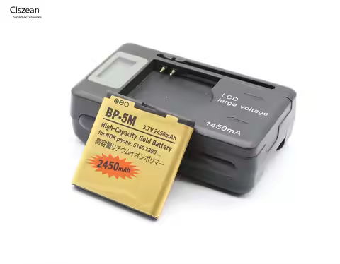 Ciszean BP-5M 2450mAh Phone Gold Replacement Battery + LCD Charger For Nokia 7390 5610XM 5611XM 5700