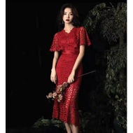 093 Xinyi lace asymmetric dress