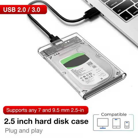 2.5 Inch Transparent Mobile External Hard Drive Case, SATA to USB 3.0/Type C Harddisk Boxs External 