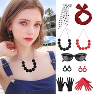 50s Women Set Polka Dot Headband Necklace for Women 5pcs Retro Disco Outfit Women Party Outfits for 