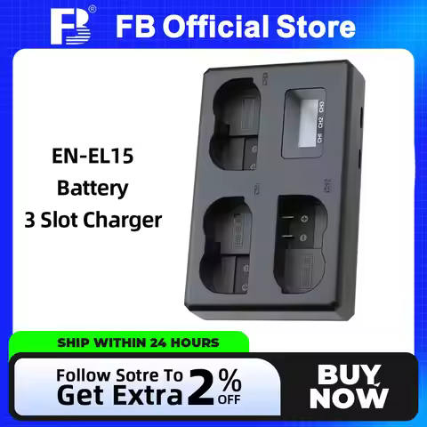 FB EN-EL15 EL15C Battery 3 Slot Charger for Nikon Camera D750 D800E Z5 D780 D7200 D800 D500 D610 Z7I