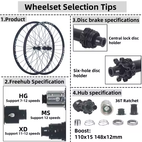 RUJIXU 26/27.5/29 Inch Aluminum Alloy MTB Bike Wheelset 28H Tubeless and Clincher Mountain Bicycle W