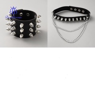 1set 2pcs Leather Cord Rivets Bracelets 1pc Rivet Imitation Leather Chocker Necklaces sets Black 422
