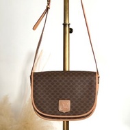 【日本直送 名牌中古包】CELINE 瑟琳 馬卡龍風 (Macadam) 肩背包 棕色 飾扣 PVC 皮革 vintage 古著 mgt7zs