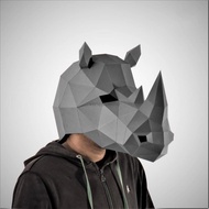 3D Head Mask, DIY Origami Paper Model, 3D Hippo Rhino Animal Headgear Paper Model Mask for Costume P