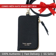 Kate Spade Card case In Gift Box Cameron Card Case Lanyard Black # WLRU5450