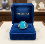 Cincin Batu Akik Asli Bacan Biru Palamea Kristal Titanium Balut Mewah