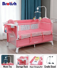Brotish Baby Bedside Crib Foldable Bed with Mosquito Netting Diaper Changing Table Mattress