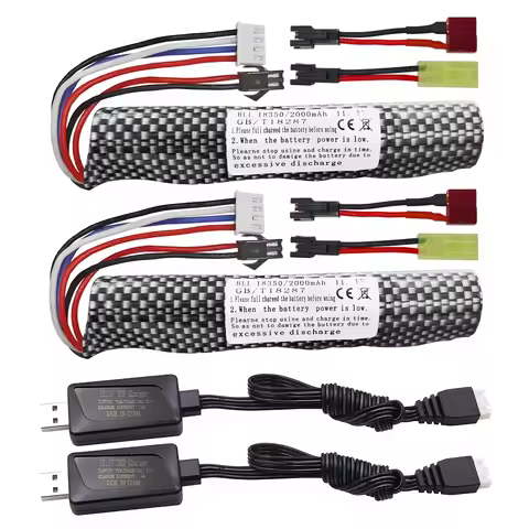 2PCS 3S 11.1V 2000mAh Li-ion Battery SM-2P Plug with USB Charger For Airsoft Gel Water Bead Blaster 