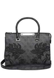 (GUESS) GUESS Britta Satchel Tote Bag Handbag (Color:Coal)