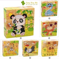 6-sided 9-piece wooden puzzle toy - multi-dimensional 3D block puzzle for children