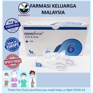 Novofine Needle 6mm 31g 100 pieces (Expiry: 06/27) Novo-Fine Blue Insulin Glucose Needle