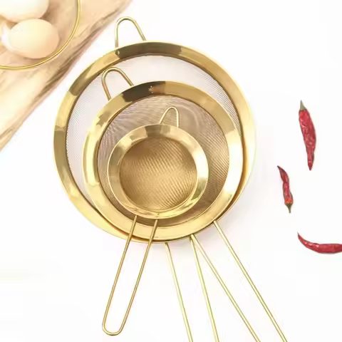 New Stainless Steel Oil Strainer Fine Mesh Golden Flour Sifter Sieve Flour Colanders Kitchen Bakware