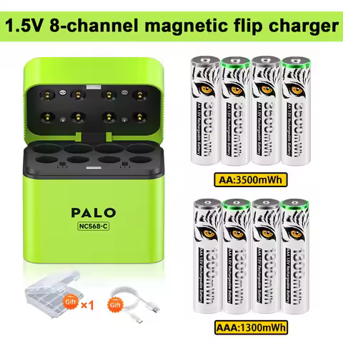 PALO 1.5V AA 3500mWh Rechargeable Battery AAA 1300mWh Lithium-ion Batteries With 8-slot fast intelli